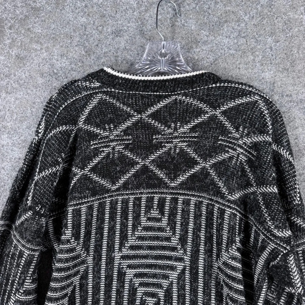 New Era Sweaters Men's M Black White Geometric Knit Pullover Crewneck Made USA